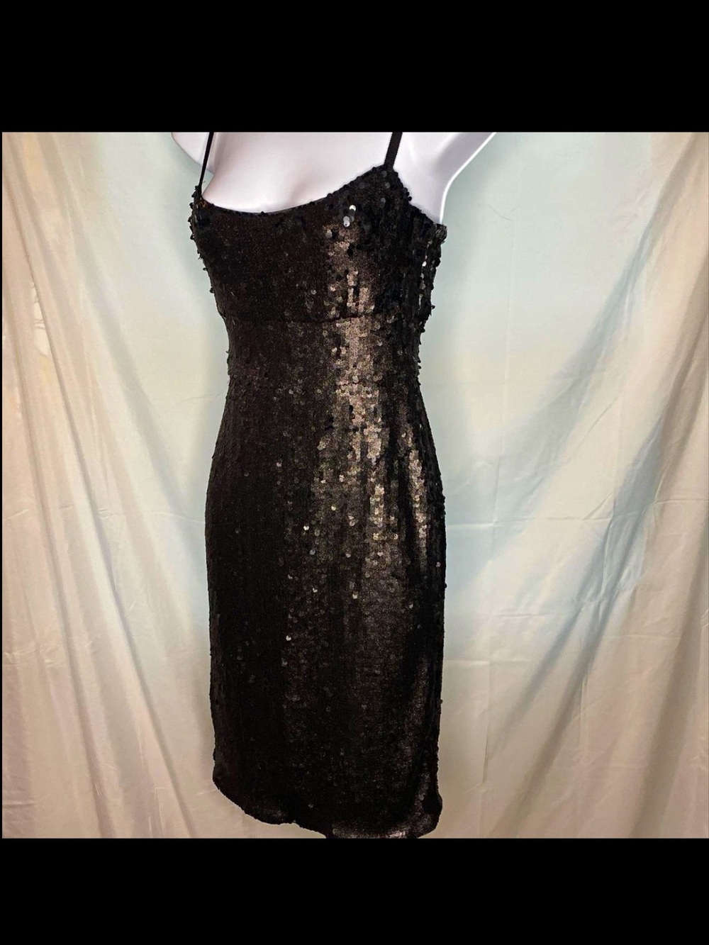 BCBGMaxAzria Black Sequin Spaghetti Strap Mini Dress